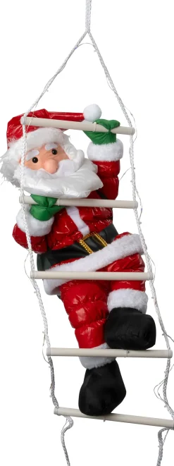 Intratuin kerstfiguur Rippu kerstman ladder rood / wit met verlichting 17 x 25 x 100 cm