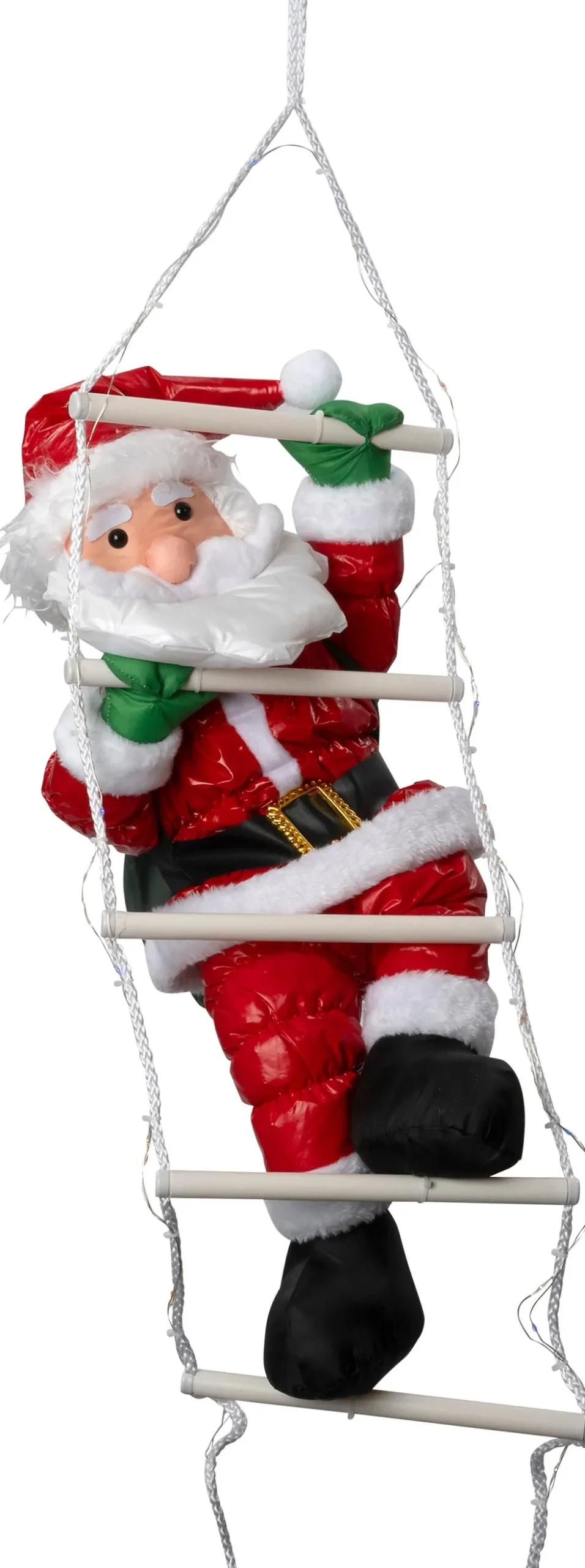 Intratuin kerstfiguur Rippu kerstman ladder rood / wit met verlichting 17 x 25 x 100 cm