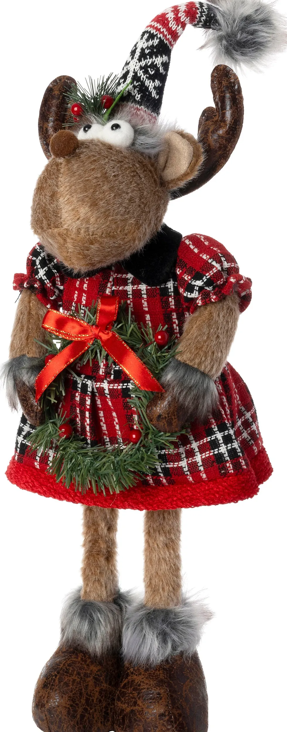 Intratuin kerstfiguur Robin rendier vrouw bruin / rood 20 x 13 x 58 cm