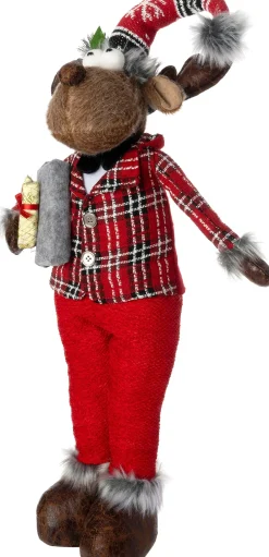 Intratuin kerstfiguur Robin rendier vrouw bruin / rood 23 x 18 x 80 cm