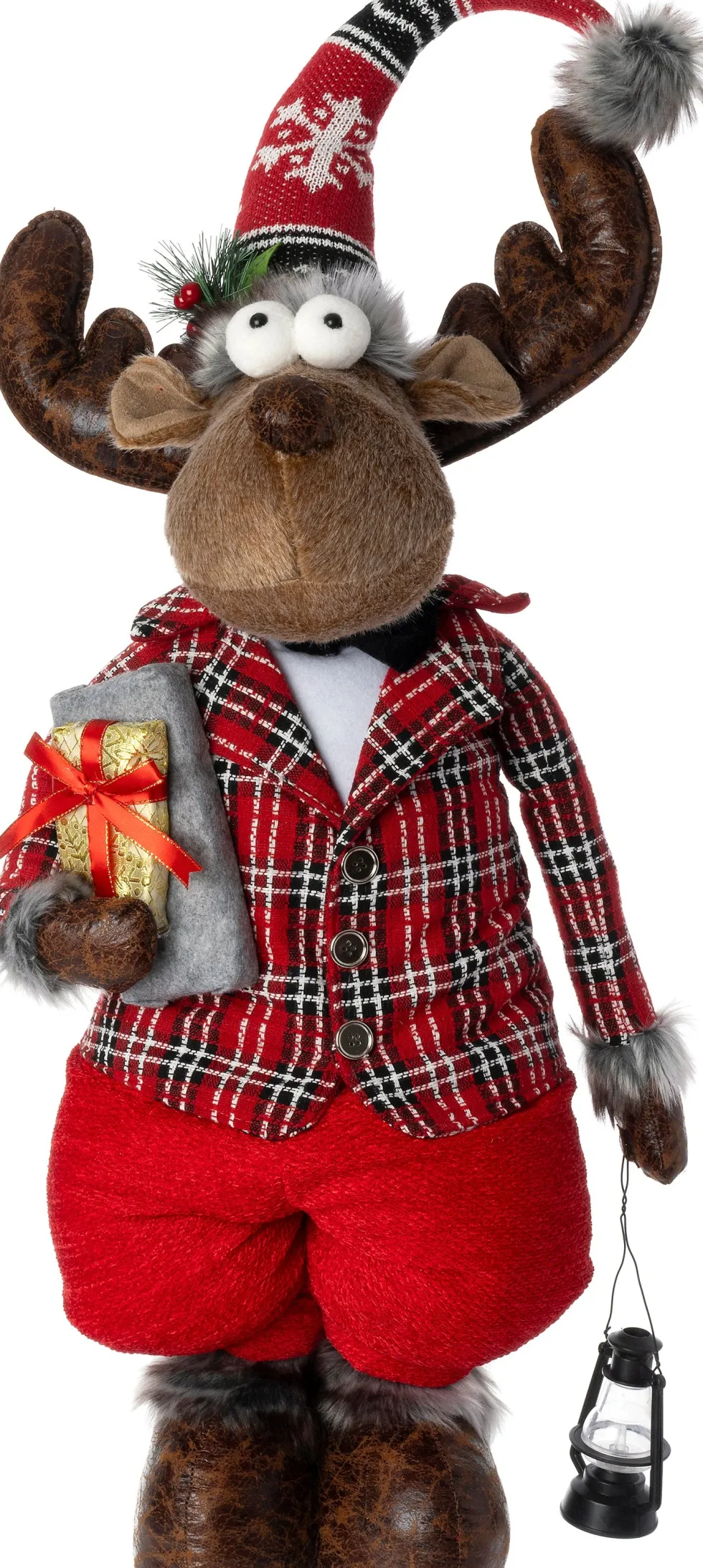 Intratuin kerstfiguur Robin rendier man bruin / rood 35 x 25 x 132 cm