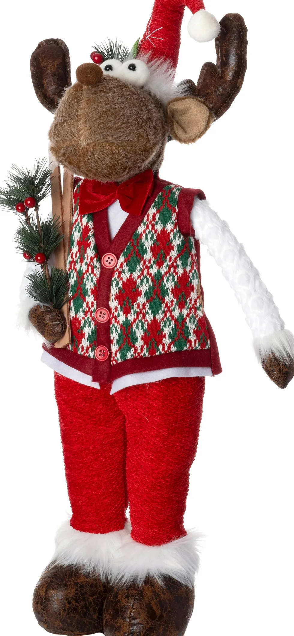 Intratuin kerstfiguur Robin rendier bruin / rood 22 x 16 x 68 cm