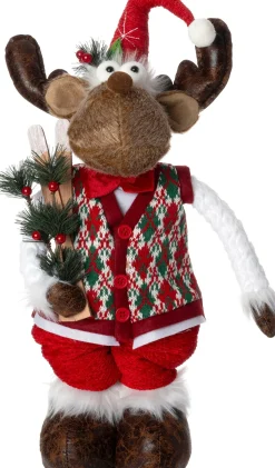 Intratuin kerstfiguur Robin rendier bruin / rood 22 x 16 x 68 cm
