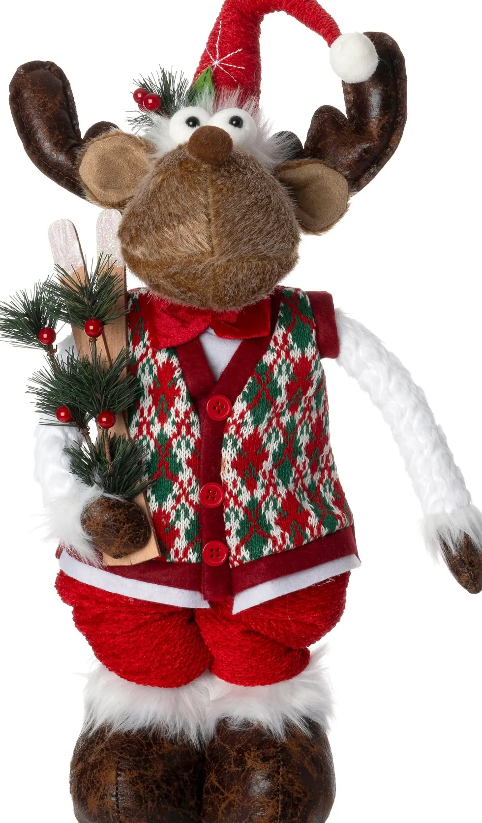 Intratuin kerstfiguur Robin rendier bruin / rood 22 x 16 x 68 cm