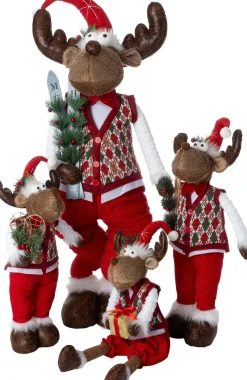 Intratuin kerstfiguur Robin rendier bruin / rood 22 x 16 x 68 cm