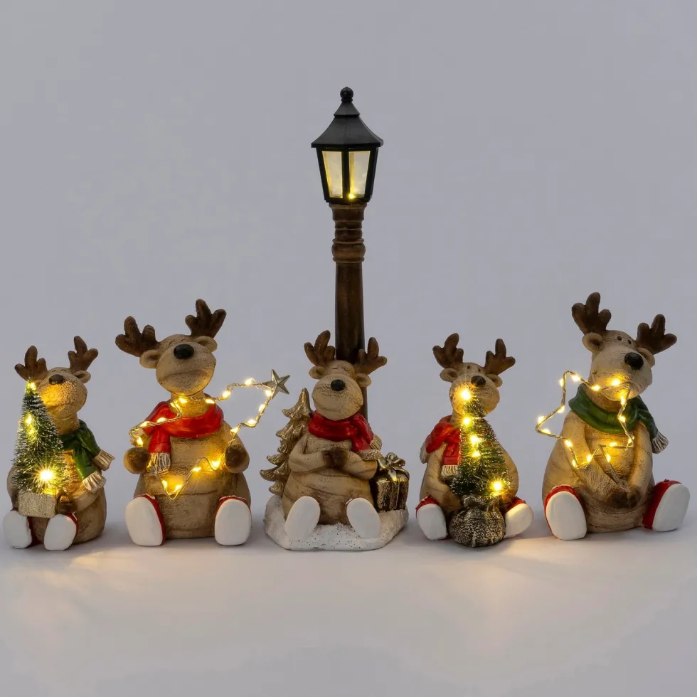 Intratuin kerstfiguur Serfa rendier bruin met verlichting 9,7 x 11 x 16,2 cm