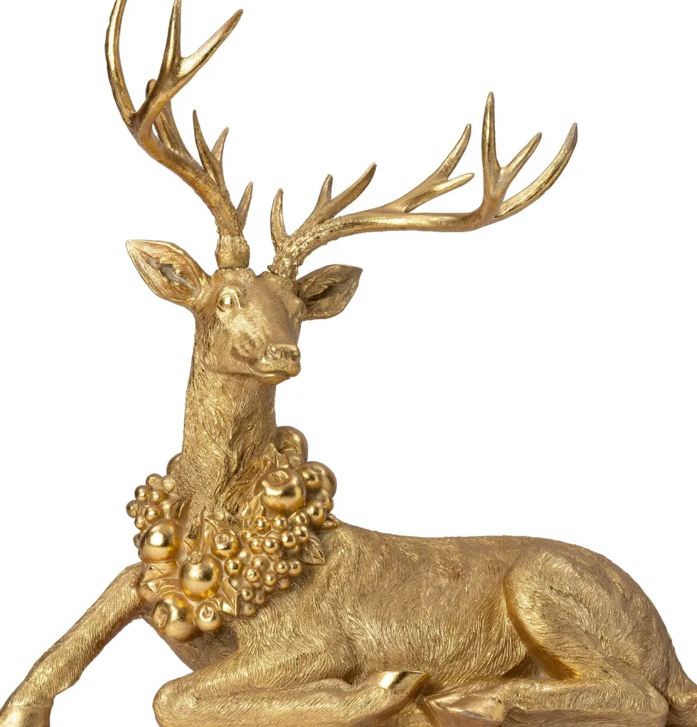 Intratuin kerstfiguur Shawly rendier liggend goud 75 x 38 x 72 cm