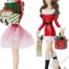 Intratuin kerstfiguur shoppende vrouw cadeaus wit / rood 10 x 9,8 x 36,2 cm