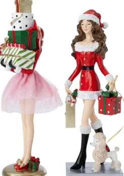 Intratuin kerstfiguur shoppende vrouw cadeaus wit / rood 10 x 9,8 x 36,2 cm