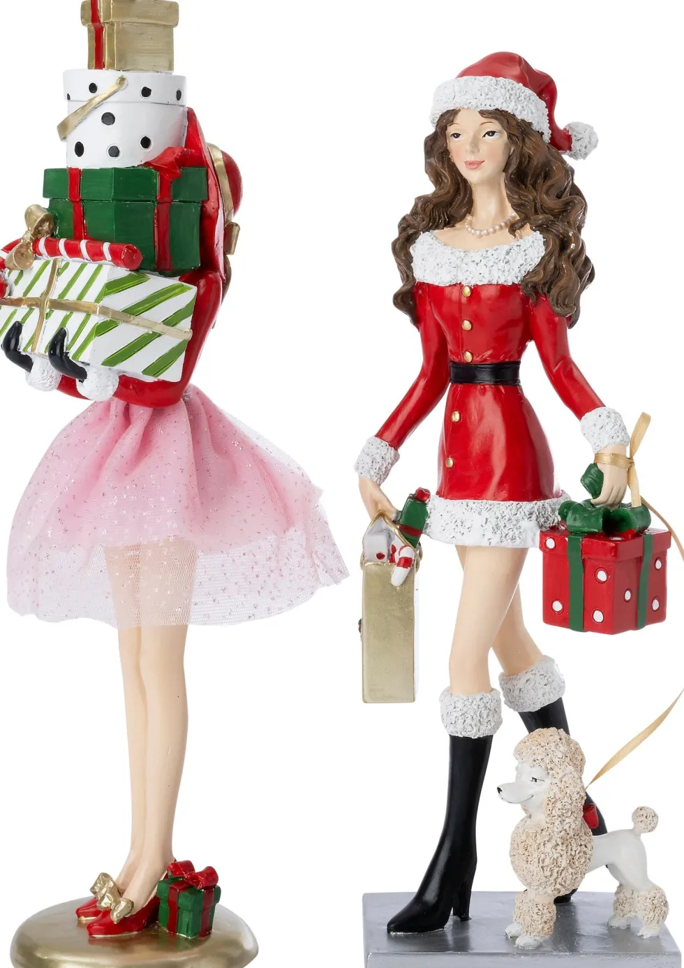 Intratuin kerstfiguur shoppende vrouw poedel wit / rood 11,5 x 10 x 33,8 cm