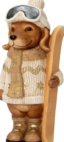 Intratuin kerstfiguur ski hond beige / bruin 22 x 22 x 45 cm