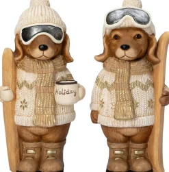 Intratuin kerstfiguur ski hond beige / bruin 22 x 22 x 45 cm