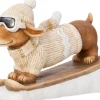 Intratuin kerstfiguur ski teckel trui beige / bruin 50,5 x 16,5 x 37 cm
