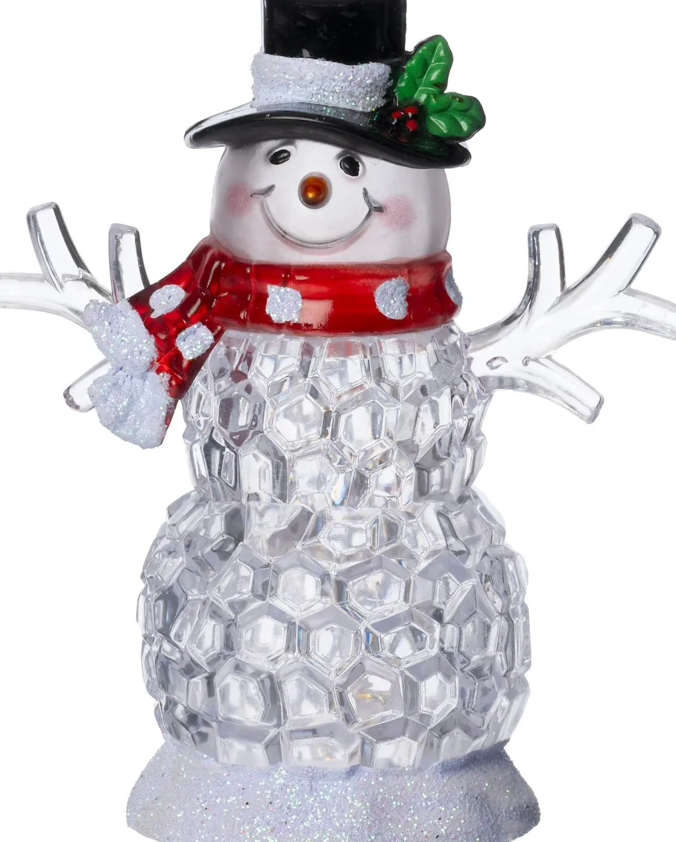 Intratuin kerstfiguur sneeuwpop transparant met verlichting 9 x 5,2 x 11,5 cm