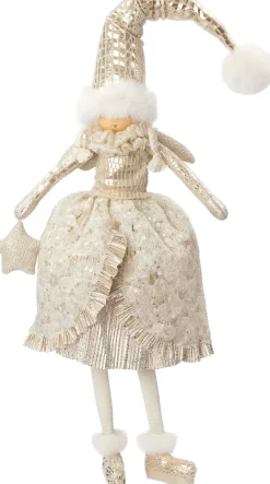 Intratuin kerstfiguur Tina engel met ster zittend goud 20 x 18 x 67 cm
