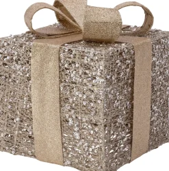 Intratuin kerstfiguur Tinda cadeau goud met verlichting 20 x 20 x 22 cm