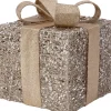 Intratuin kerstfiguur Tinda cadeau goud met verlichting 25 x 25 x 28 cm