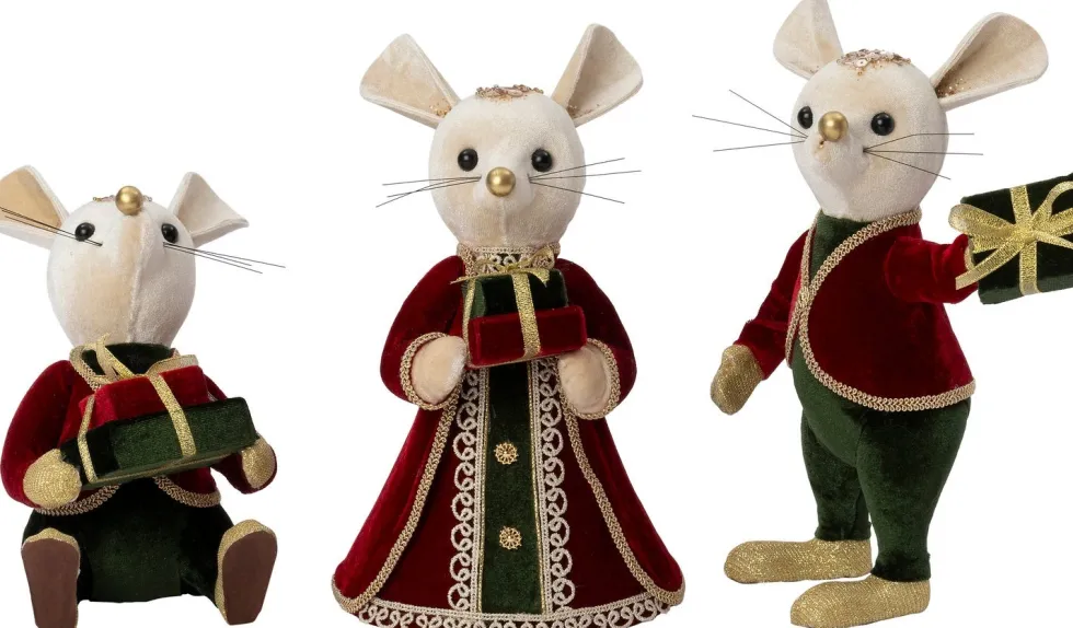 Intratuin kerstfiguur Tino muis rood / groen 16 x 15 x 26 cm
