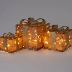 Intratuin kerstfiguur Veya cadeau roze / beige met verlichting 25 x 25 x 28 cm