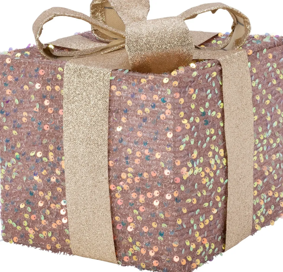 Intratuin kerstfiguur Veya cadeau roze / beige met verlichting 15 x 15 x 18 cm