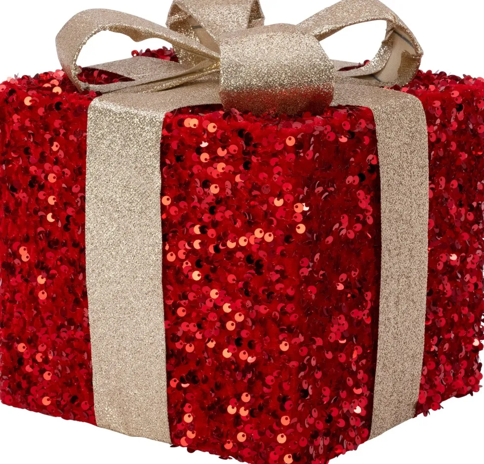 Intratuin kerstfiguur Veya cadeau rood / beige met verlichting 25 x 25 x 28 cm