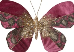 Intratuin kerstfiguur vlinder met glitters roze 17,5 x 15,5 x 3 cm
