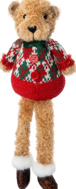 Intratuin kerstfiguur Yende beer man zittend bruin / rood 15 x 8 x 33 cm