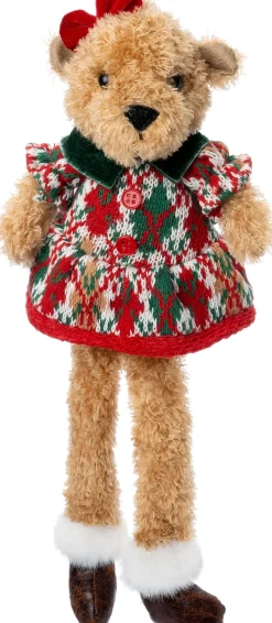 Intratuin kerstfiguur Yende beer vrouw zittend bruin / rood 15 x 8 x 33 cm