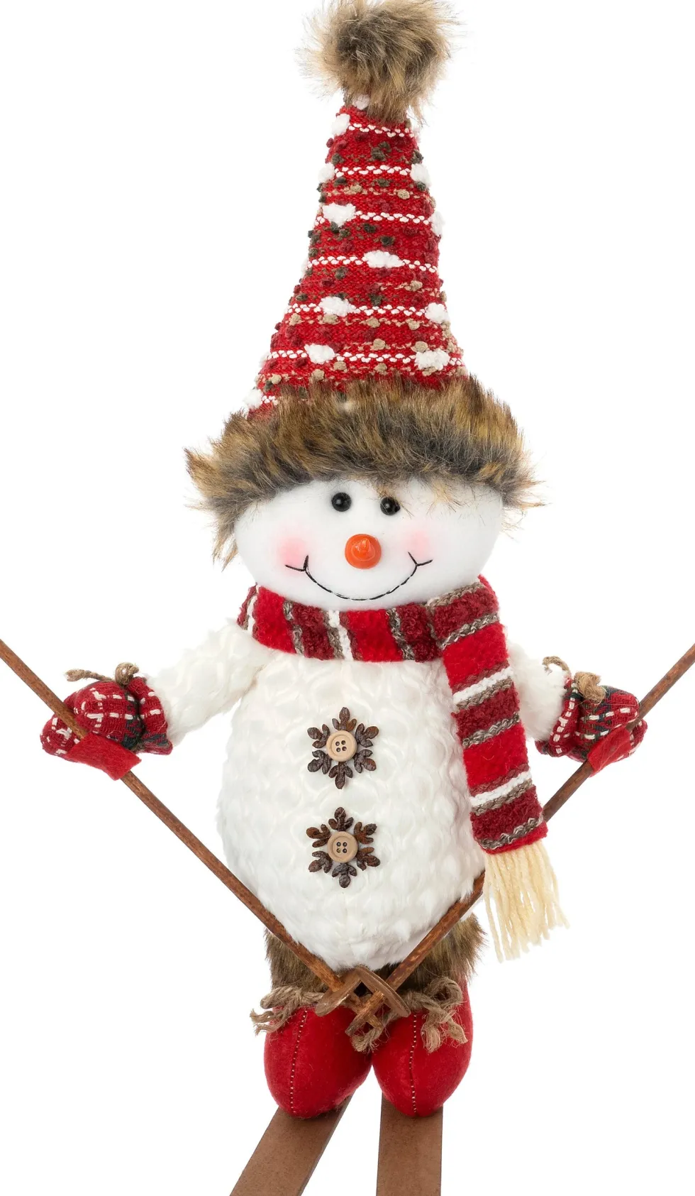 Intratuin kerstfiguur Yuki sneeuwpop op skies rood / wit 21 x 18 x 46 cm