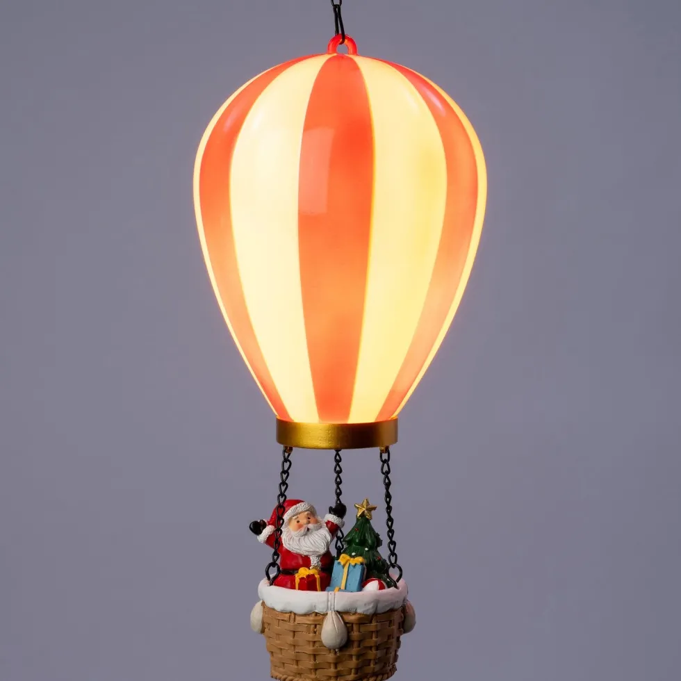 Intratuin kersthanger Aera luchtballon kerstman rood / wit met verlichting D 14,5 H 27,5 cm