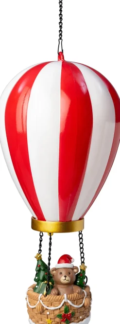Intratuin kersthanger Aera luchtballon beer rood / wit met verlichting D 14,5 H 27,5 cm