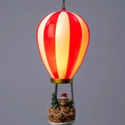 Intratuin kersthanger Aera luchtballon beer rood / wit met verlichting D 14,5 H 27,5 cm