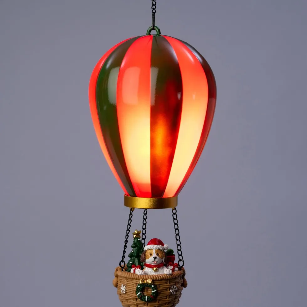 Intratuin kersthanger Aera luchtballon hond rood / groen met verlichting D 14,5 H 27,5 cm
