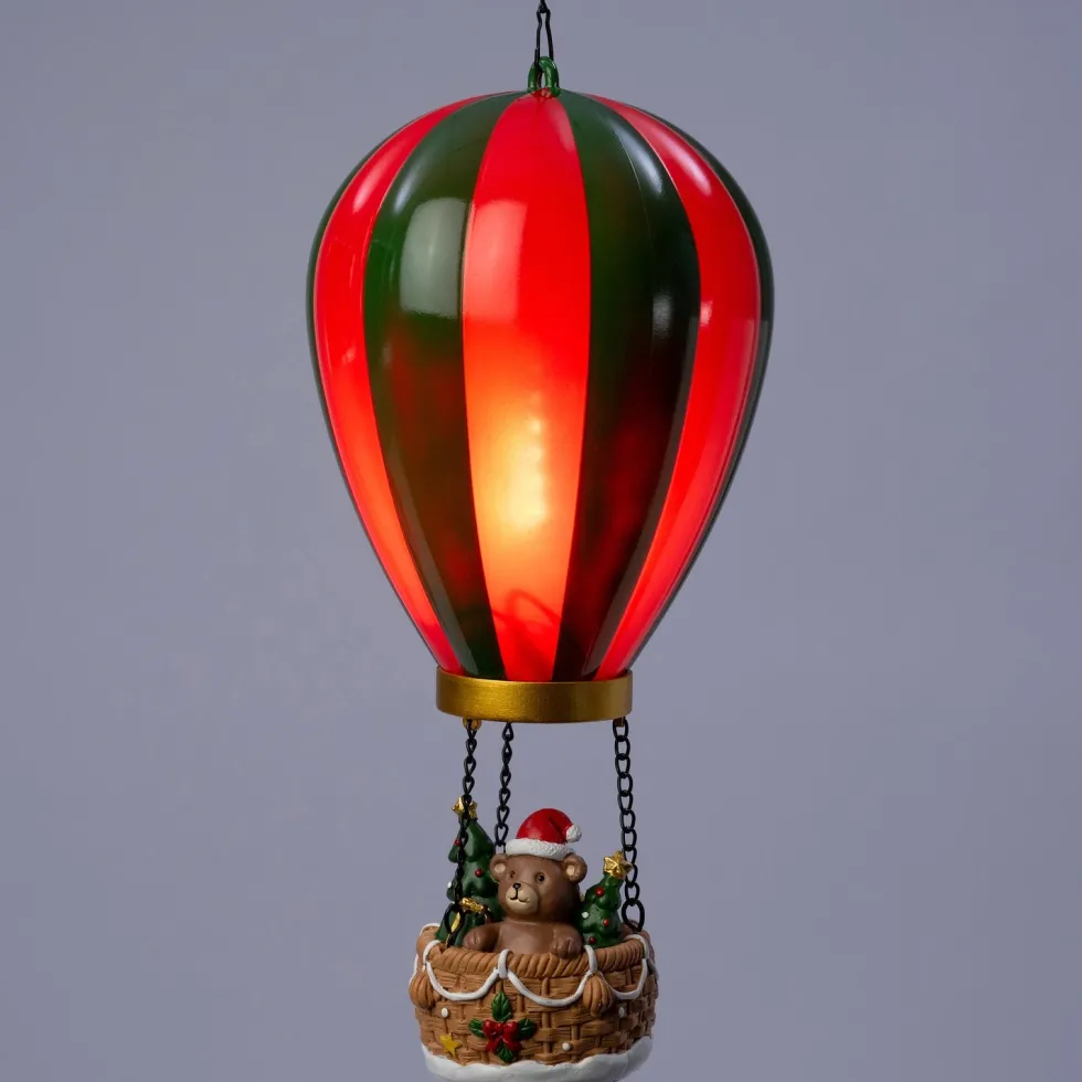 Intratuin kersthanger Aera luchtballon beer rood / groen met verlichting D 14,5 H 27,5 cm
