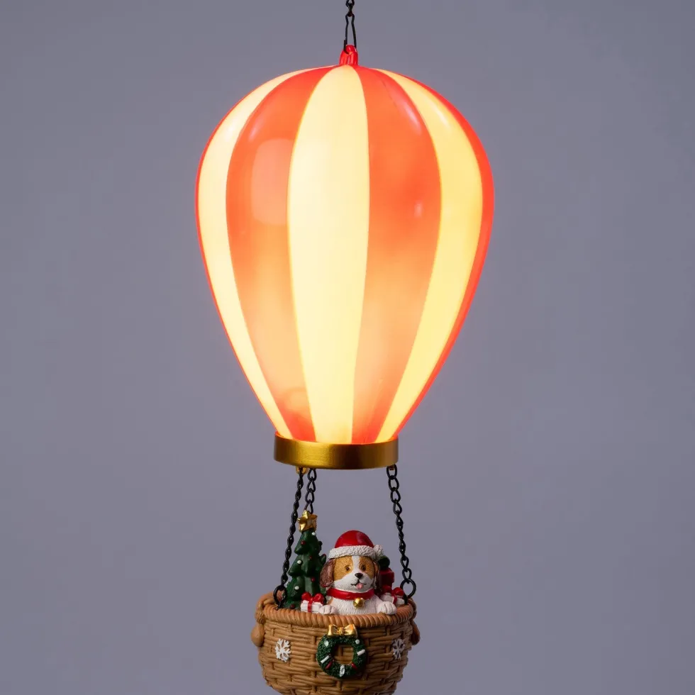 Intratuin kersthanger Aera luchtballon hond rood / wit met verlichting D 14,5 H 27,5 cm