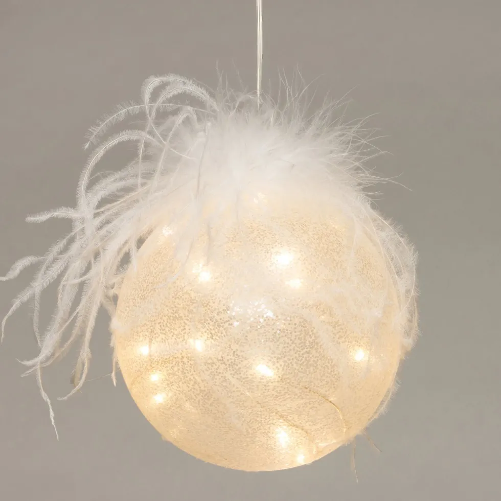 Intratuin kersthanger bal met LED en veren D 12 cm