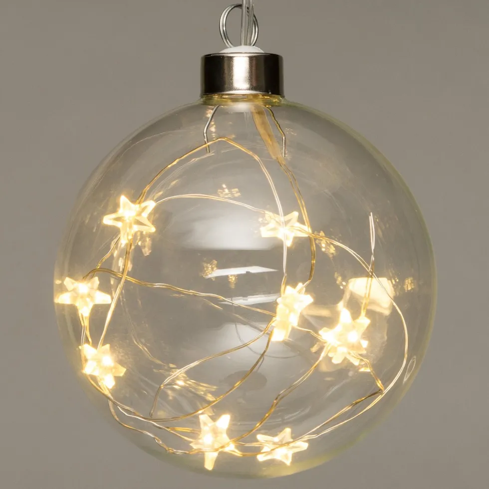 Intratuin kersthanger bol met sterretjes transparant D 15 cm met 10 lampjes warm wit