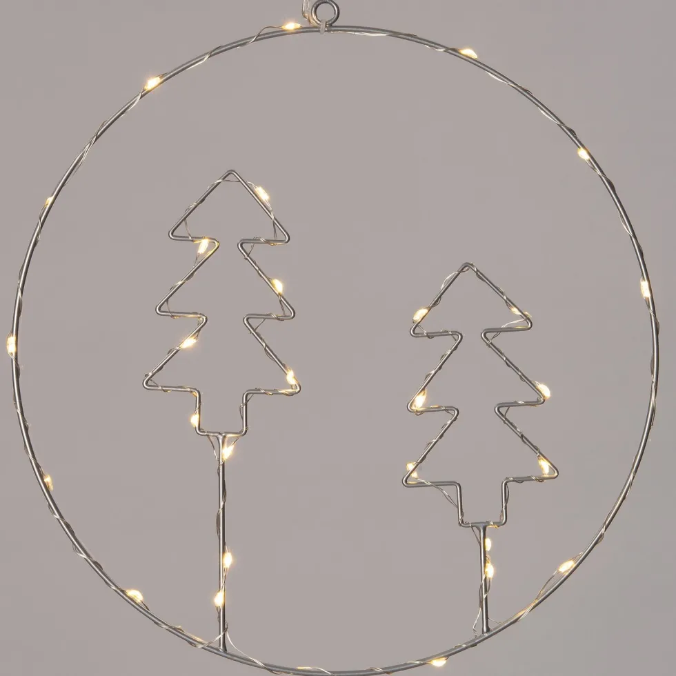 Intratuin kersthanger cirkel kerstbomen zilver LED 30 lampjes warm wit D 30 cm