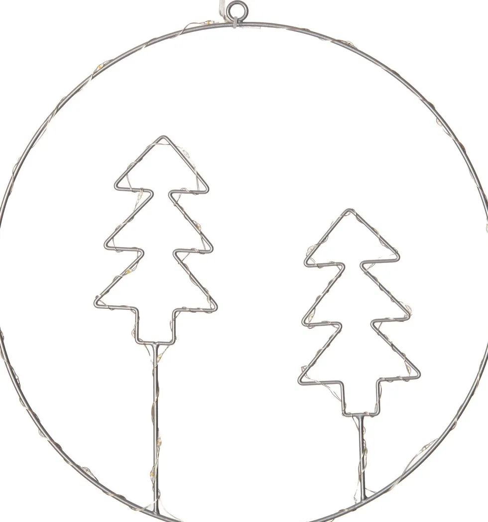 Intratuin kersthanger cirkel kerstbomen zilver LED 30 lampjes warm wit D 30 cm