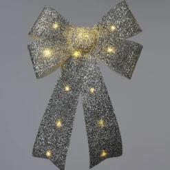Intratuin kersthanger Liora strik zilver met verlichting 45 x 30 cm