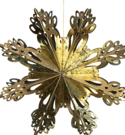 Intratuin kersthanger papier sneeuwvlok groen / goud D 23 cm