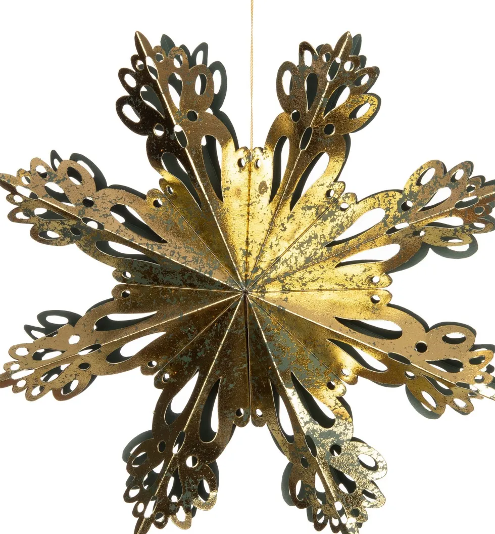 Intratuin kersthanger papier sneeuwvlok groen / goud D 23 cm
