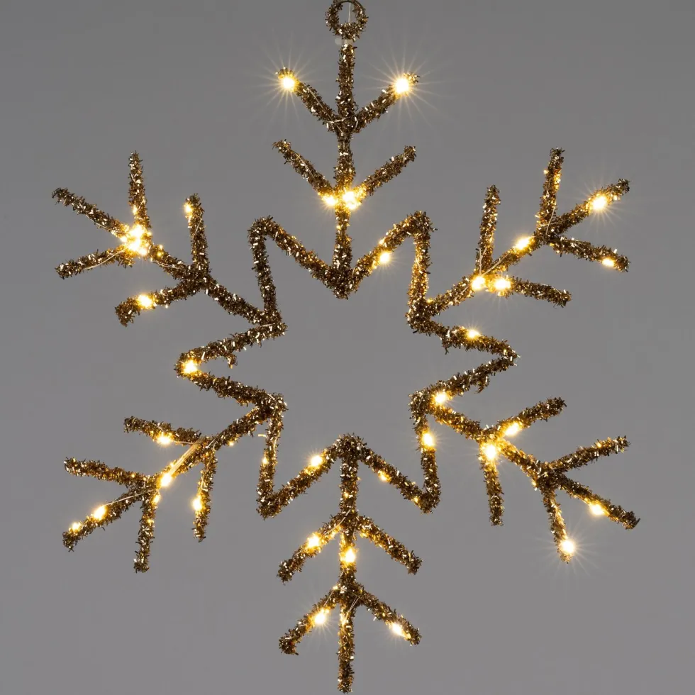 Intratuin kersthanger sneeuwvlok goud met verlichting D 39 cm