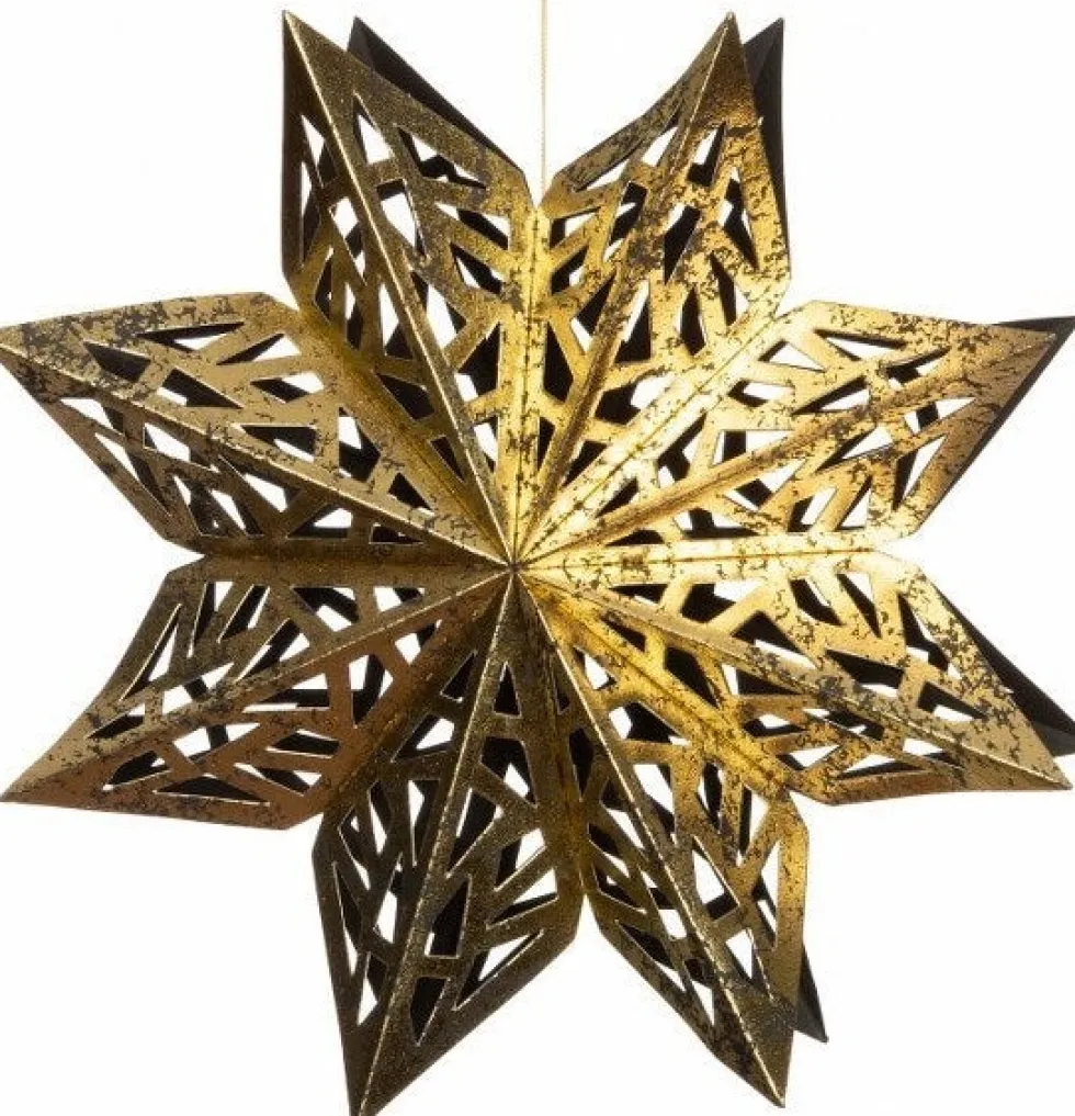 Intratuin kersthanger sneeuwvlok goud / zwart 15 x 15 x 15 cm