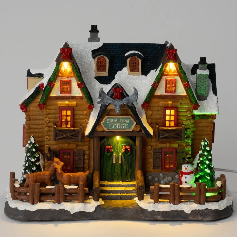 Intratuin kersthuisje blokhut met rendieren 27,5 x 14 x 21 cm