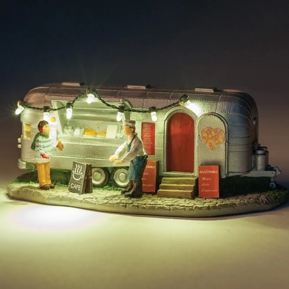 Intratuin kersthuisje caravan met LED verlichting H 6,5 cm