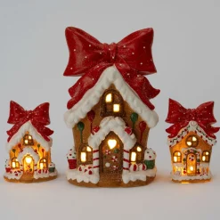 Intratuin kersthuisje Greta snoephuis bruin / rood / wit 26 x 21 x 41 cm