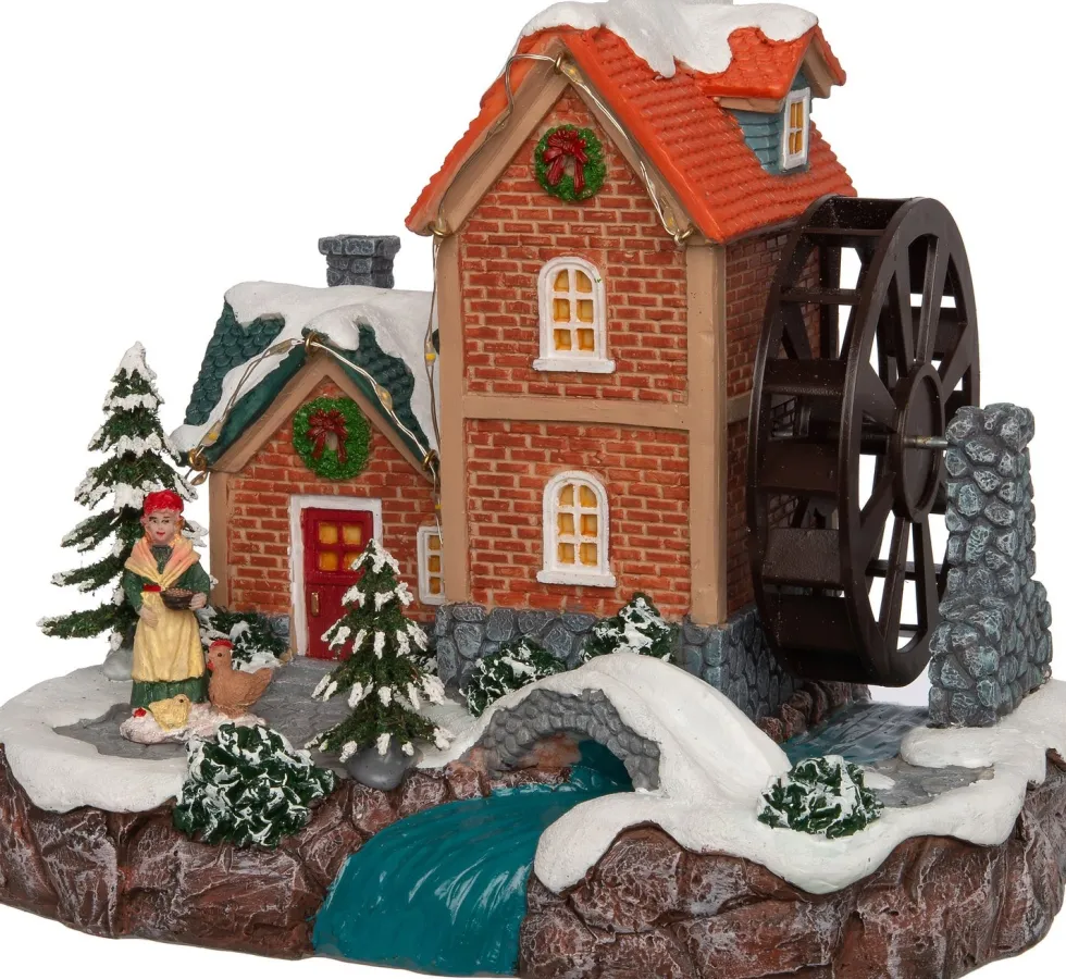 Intratuin kersthuisje huis met waterrad multi 20 x 15 x 17 cm