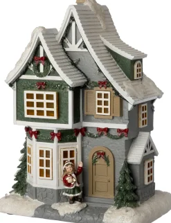 Intratuin kersthuisje huis met vrouw 21,5 x 14,5 x 28,5 cm