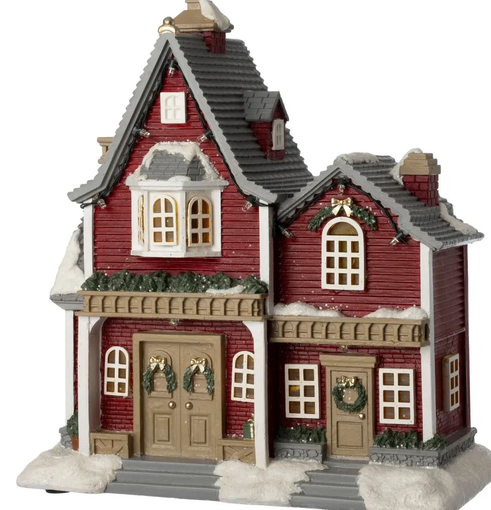 Intratuin kersthuisje huizen met krans 26 x 13,5 x 28,5 cm